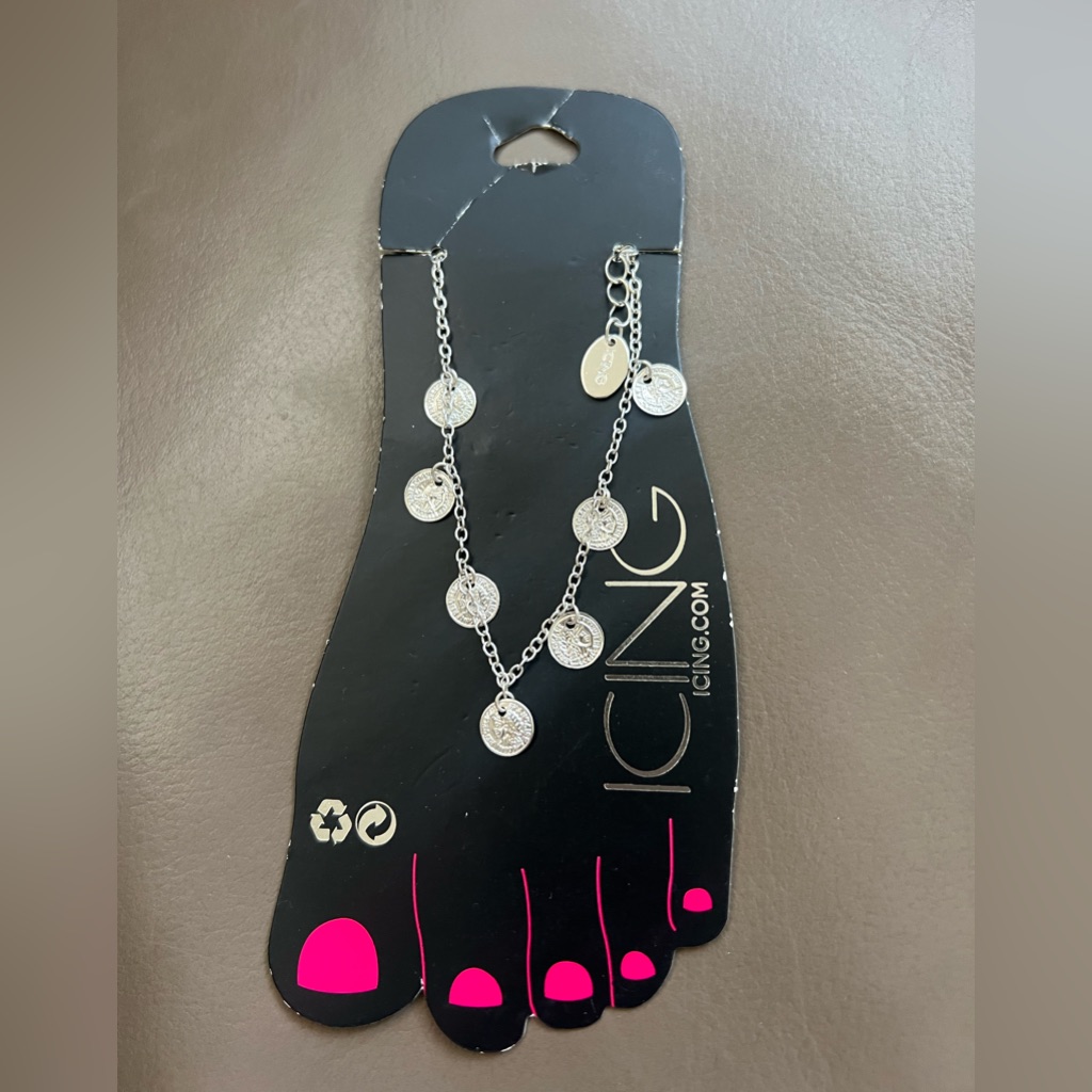Silver-Tone Coin Charm Anklet 9$